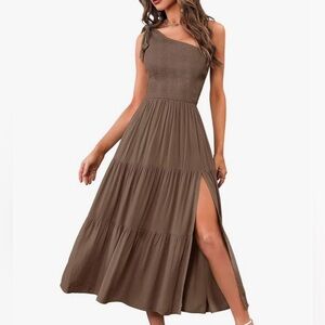 Elegant Brown One Shoulder Maxi Dress